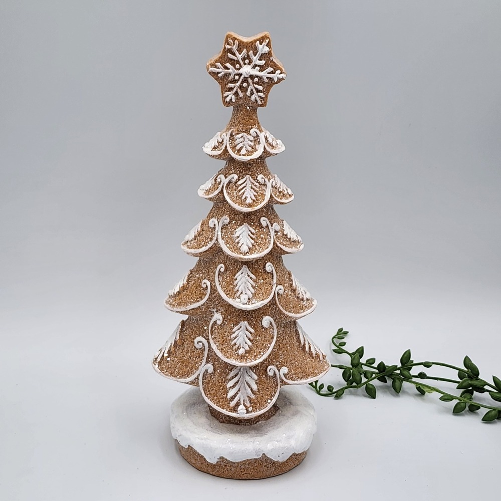 Gingerbread Snowflake Glitter Frosted Neutral Resin Christmas Tree 10" NEW